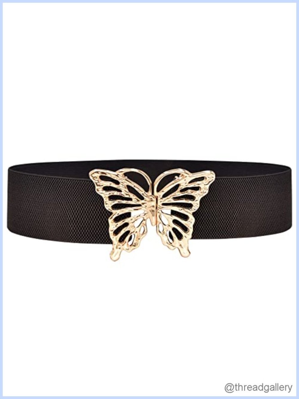 Women's Elastic Waist Belt Butterfly Buckle Gold Plated Plus Size Dress